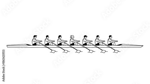Team rowing in synchronization