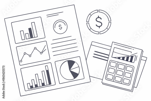 A financial document with charts and graphs next to a calculator