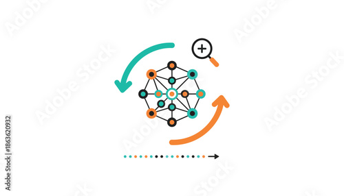 Molecular Structure with Arrows in Modern Minimalist Style with Bright Vibrant Colors on White Background for Scientific Illustration