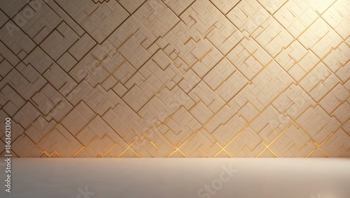 Luxurious 3d islamic geometric ornament with a textured beige surface and intricate gold inlay, ideal for premium backgrounds.
