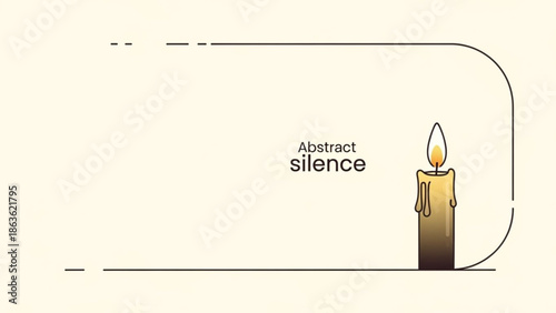 Single lit candle with abstract silence text representing peace and quiet perfect for contemplative themes and minimalist design
