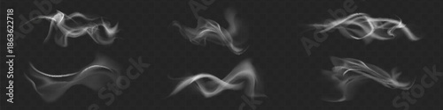 Set chimney smoke, fog wave or cloud pattern with overlay effect. Cloud art or smoky air illustration.