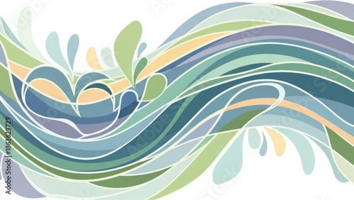 Abstract flowing waves and splashes organic nature inspired pattern serene blue and green color palette for background design