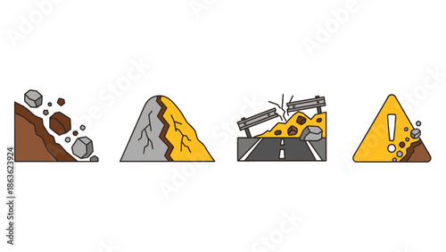 Global Natural Disaster Icon Set Flat Vector
