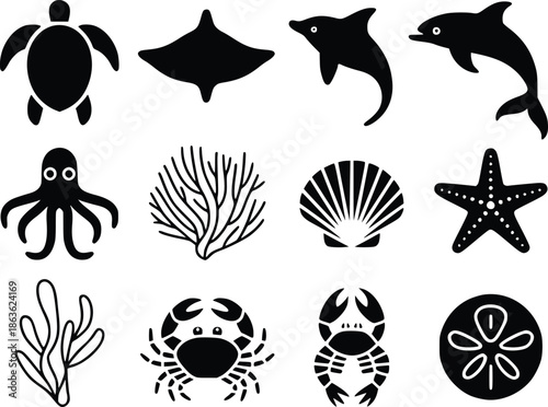 Collection of marine life silhouettes