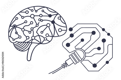 A brain connected to a circuit board with a plug