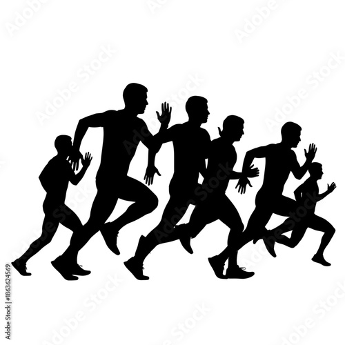 Silhouette of a group of runners in a competitive race