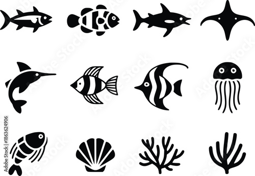 Collection of marine life silhouettes