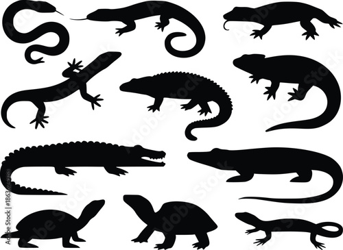 Collection of various reptile silhouettes