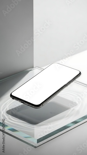 Smartphone on Glass Surface Modern Technology.