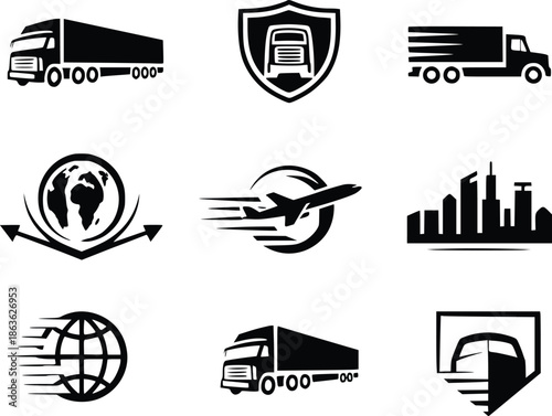 Global logistics and transportation icons