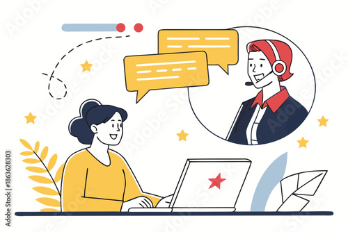 A woman communicates with a customer service representative online