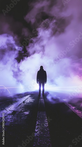 Silhouette of a Person in Quiet Moment with Lavender Abstract Glow