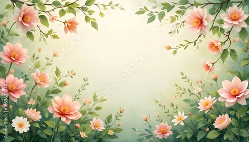 Spring abstract vector background with flowers green branches and leaves for design presentation packaging beauty