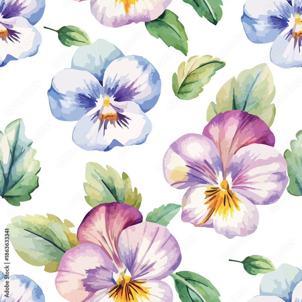 Fototapeta premium Viola Flower Botanical Watercolor Seamless Pattern