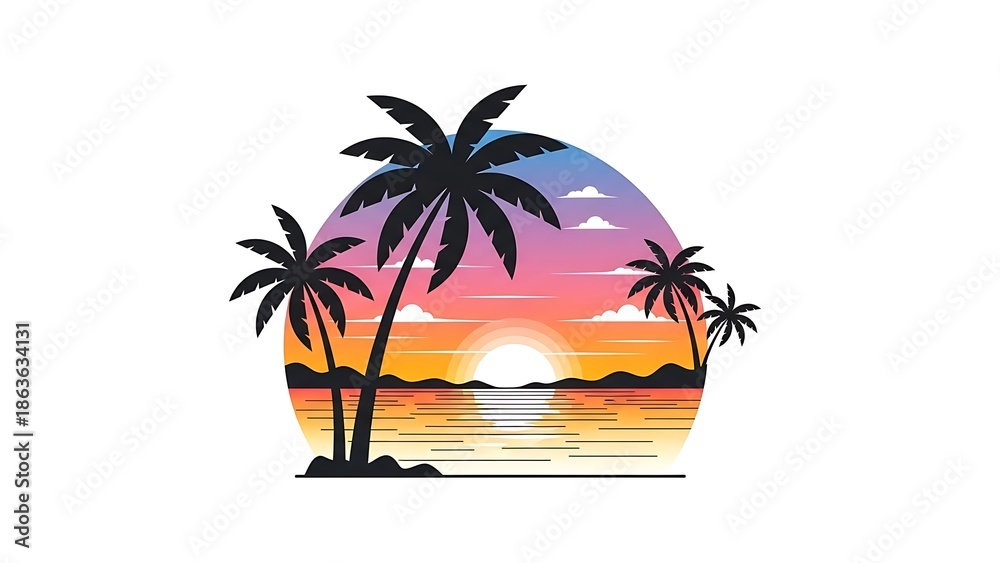 Obraz premium Tropical Island Sunset with Palm Trees.