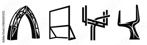 Abstract illustration featuring four distinct structures, creating an array of modern, and conceptual design elements.