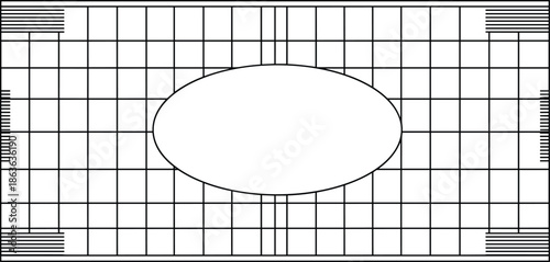 Abstract geometric grid background with central oval frame, technical layout lines, and symmetric pattern suitable for design templates and presentations