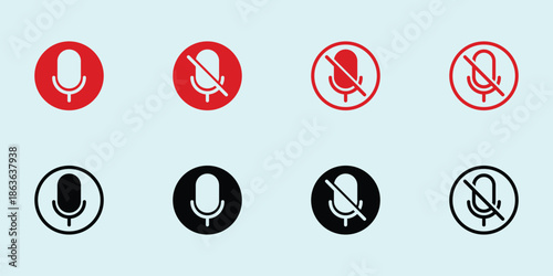 Microphone Icons: On, Off, Mute, Retro, Modern; Simple Black Glyph Set for Vector.