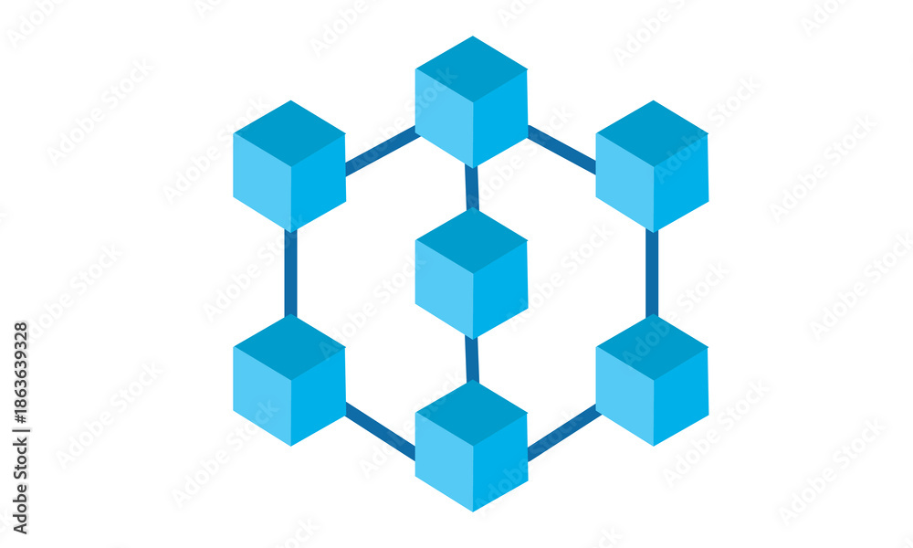 Obraz premium Blockchain technology icon. Vector block chain symbol. Blockchain technology modern icon. Vector block chain symbol or logo element in flat in blue colour