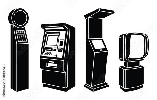 Collection of ATM Kiosk. Different style payment terminal vector illustration. Automated teller machines