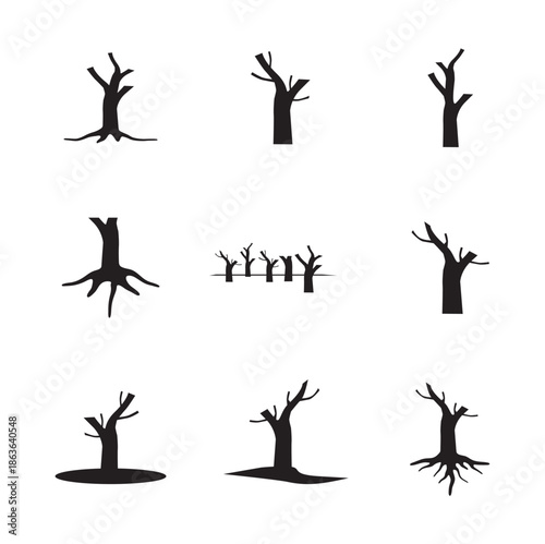 dead tree, dry tree vector, deforestation icon set