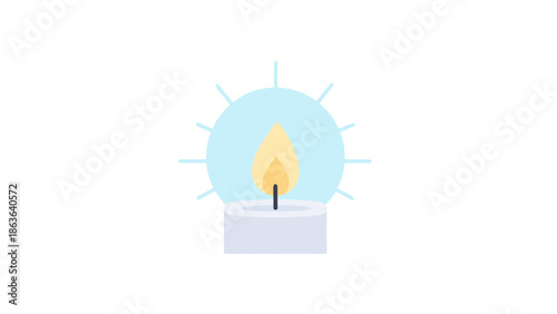 Illustration of a lit candle with a bright flame on a simple white background