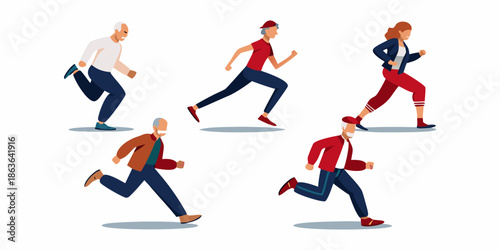 Diverse group of people running and exercising promoting fitness and healthy lifestyles