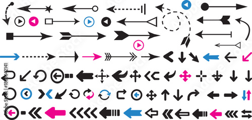Arrow Icon Set Collection Silhouette Vector Direction Navigation Pointers Curved Straight Circular Arrows Pack Logo Symbol Sign Interface Wayfinding Design Illustration