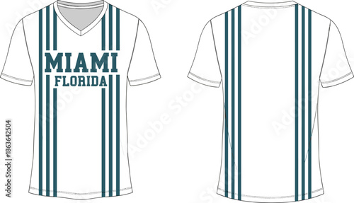 Miami Florida sports jersey t-shirt front and back view flat vector illustration for athletic apparel design mockup template concept branding