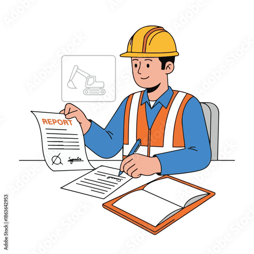 Man in hard hat and vest working.