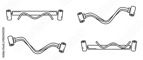 Conveyor belt designs collection with rollers. Line art vector illustration for mechanical and industrial systems.