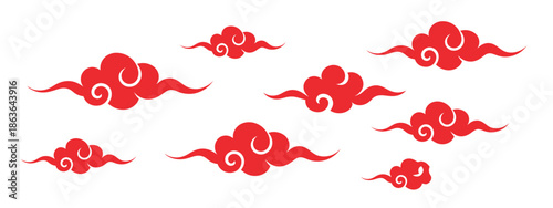 Chinese cloud set with auspicious decorative elements, classic Asian curling cloud motifs for cultural artwork, elegant ornamental patterns, festival graphics, traditional design