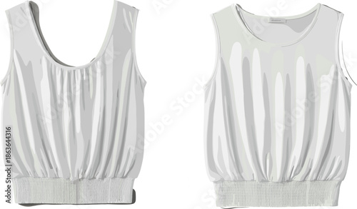 Women sleeveless elastic waist blouse front and back view flat vector illustration isolated on white background for fashion apparel design mockup