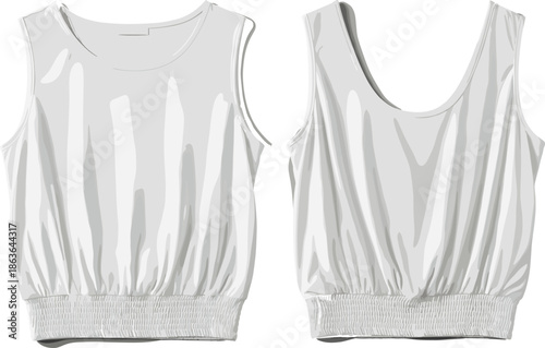 Women sleeveless elastic hem top front and back view flat vector illustration isolated on white background for fashion apparel design mockup