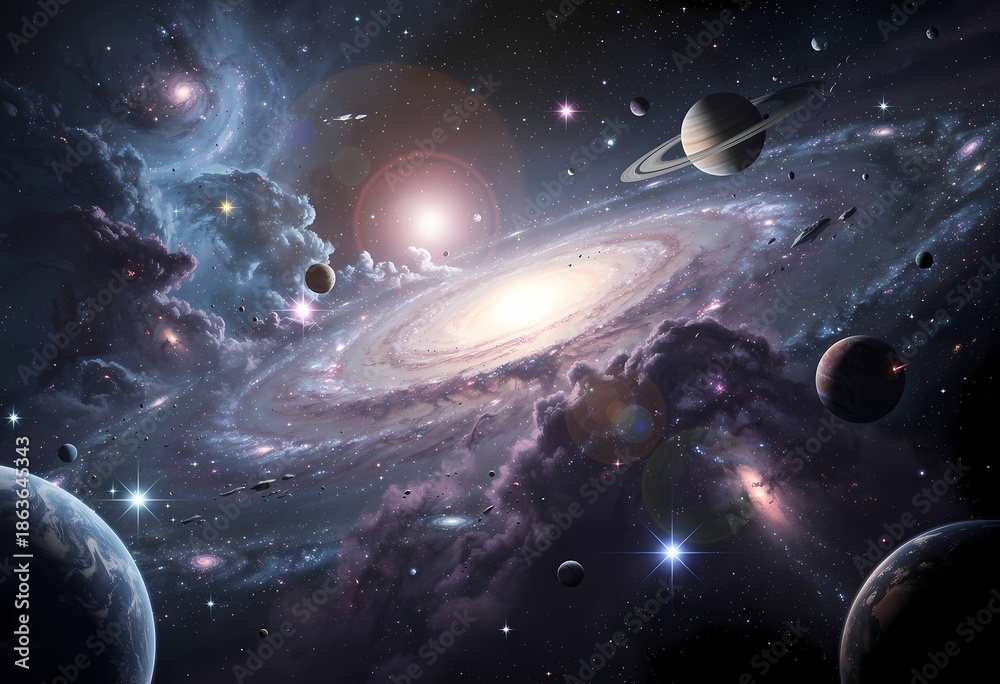 © Marc Kunze - Majestic Spiral Galaxy in Deep Space with Planets and Stars