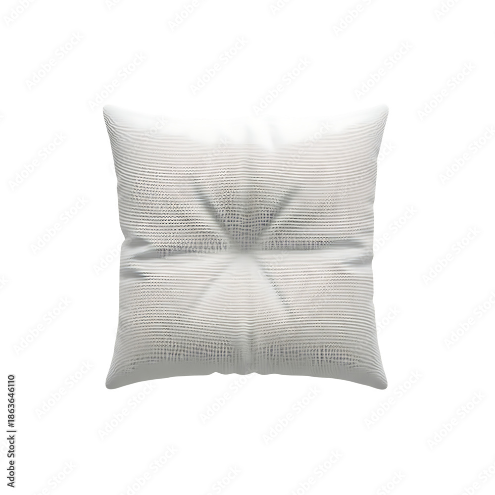 Fototapeta premium White textured square cushion with tufted pattern isolated on a transparent background