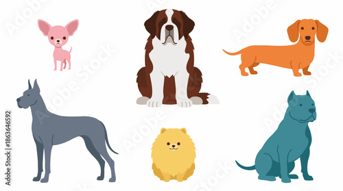 Cute Dog Characters Vector Set – Cartoon Puppies in Flat Pastel Style