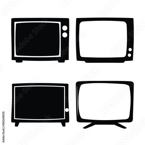 Retro tv icons set. vintage television media display symbol vector. Vector