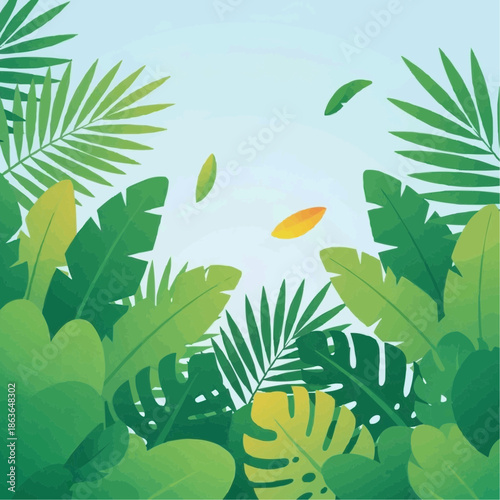 Summer Tropical Green Leaves Vector Background – Vibrant Nature Energy & Calm Foliage Design