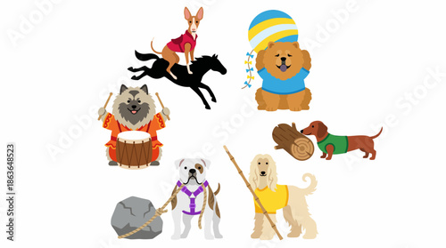 Cute Dog Characters Vector Set – Cartoon Puppies in Flat Pastel Style