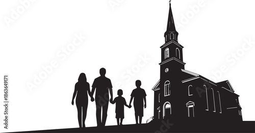 Family walking towards church
