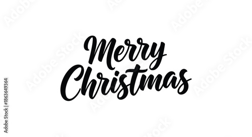 Elegant Merry Christmas calligraphy script in black ink on a white background for festive holiday cards and winter branding.