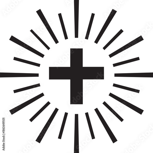 Symbolic cross with radiating lines