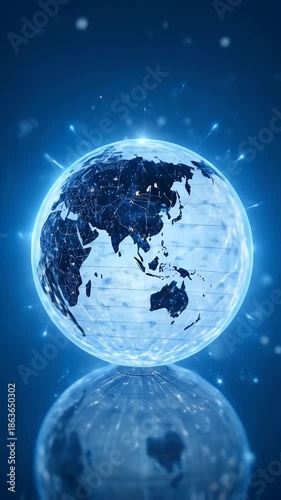 Global connectivity technology background featuring glowing Earth globes with reflective surfaces