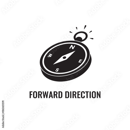 silhouette of compass pointing forward white background