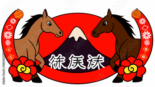 horse with a red ribbon