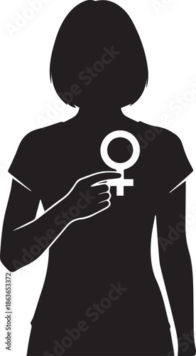 Silhouette of a woman holding the female gender symbol