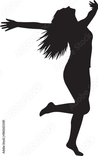 Silhouette of a woman with arms outstretched in a joyful dance pose