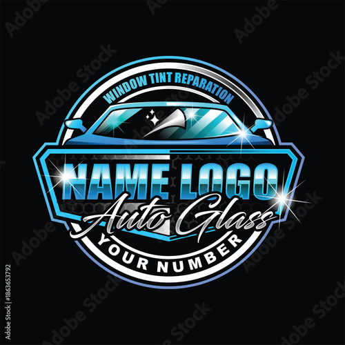 Automotive car window tint logo design. Logo template for auto glass and tint specialist. Auto glass logo design